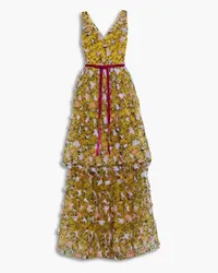 Marchesa Tiered embellished tulle gown - Yellow Yellow