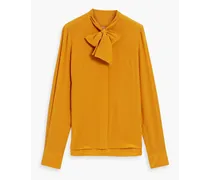 Pussy-bow silk crepe de chine blouse - Yellow
