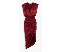 Casela wrap-effect ruched stretch-silk satin midi dress - Burgundy