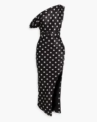 NICHOLAS Calantha one-shoulder polka-dot satin midi dress - Black Black