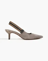 Brunello Cucinelli Bead-embellished suede slingback pumps - Gray Gray