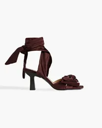 Ganni Bow-embellished satin-twill sandals - Burgundy Burgundy