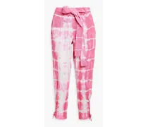 Belted tie-dyed high-rise tapered jeans - Pink