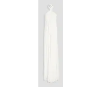 Lilah open-back twisted stretch-jersey halterneck gown - White