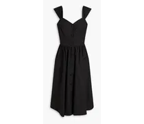 Gathered cotton-blend poplin dress - Black