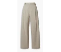 Pleated linen-blend wide-leg pants - Neutral
