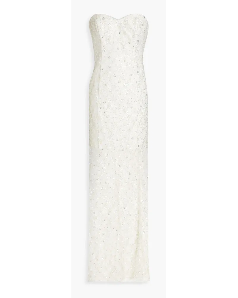 Aidan Mattox Strapless embellished metallic tulle gown - White White