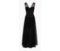 Pleated tulle and jersey gown - Black