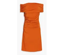 Aliana off-the-shoulder ruched jersey mini dress - Orange
