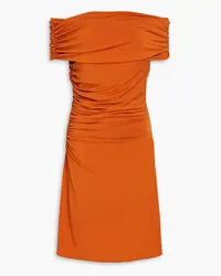 Halston Aliana off-the-shoulder ruched jersey mini dress - Orange Orange