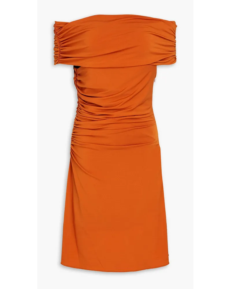 Halston Aliana off-the-shoulder ruched jersey mini dress - Orange Orange