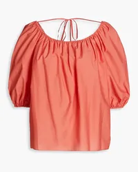 Theory Gathered cotton-blend poplin top - Orange Orange