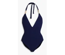Naples stretch-jacquard halterneck swimsuit - Blue