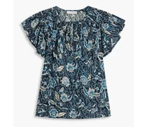 Shani ruffled floral-print cotton-blend voile top - Blue