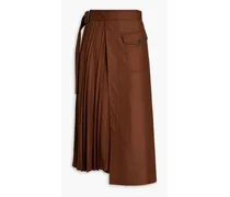 Pleated wool-twill midi skirt - Brown