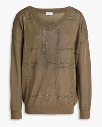 Brunello Cucinelli Sequin-embellished knitted sweater - Green Green