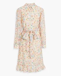 Mikael Aghal Ruffled floral-print crepe de chine shirt dress - Yellow Yellow