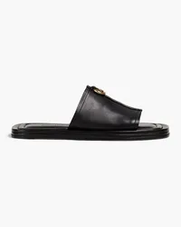 Victoria Beckham Ring-embellished leather slides - Black Black