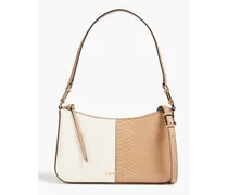 Two-tone faux snake-effect leather shoulder bag - Brown