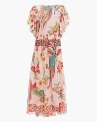 RED Valentino Gathered printed cotton and silk-blend voile midi dress - Pink Pink