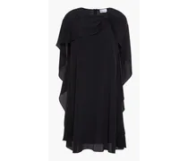 Cape-effect crepe de chine mini dress - Black