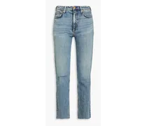Wren distressed high-rise slim-leg jeans - Blue