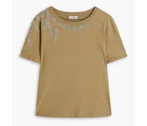Bead-embellished cotton-jersey T-shirt - Green