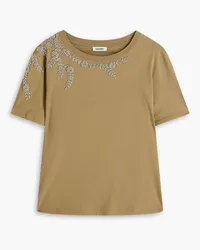 Sandro Bead-embellished cotton-jersey T-shirt - Green Green