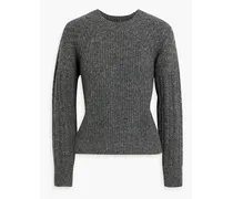 Mélange ribbed and cable-knit sweater - Gray