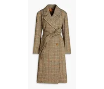 Double-breasted herringbone wool coat - Neutral