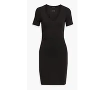 Ruched stretch-Pima cotton jersey mini dress - Black