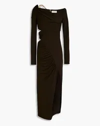 NICHOLAS Dulcina chain-embellished ruched jersey midi dress - Brown Brown