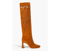 Laser-cut suede knee boots - Yellow