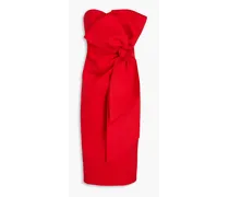 Strapless bow-detailed scuba dress - Red