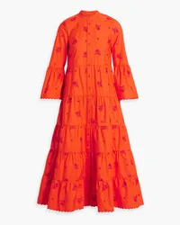 Erdem Tiered embroidered cotton-poplin midi shirt dress - Orange Orange