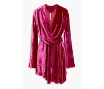Nola asymmetric draped velvet mini wrap dress - Pink