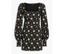Elliot floral-print cotton-blend poplin mini dress - Black