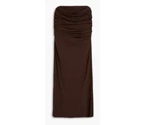 Draped ribbed stretch-TENCEL™ jersey maxi skirt - Brown