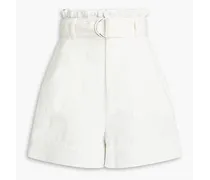 Belted cotton-twill shorts - White