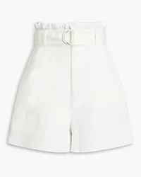 Solid and Striped Belted cotton-twill shorts - White White