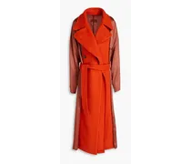Satin-paneled wool-felt trench coat - Orange