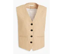 Pinstriped cotton and linen-blend vest - Neutral