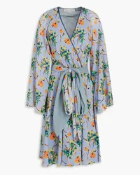 Etro Floral-print silk-chiffon wrap dress - Blue Blue