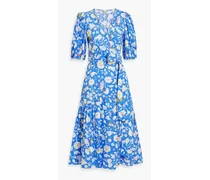 Elektra floral-print cotton-jacquard wrap dress - Blue