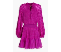 Wrap-effect shirred chiffon mini dress - Purple