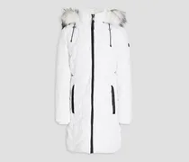Faux fur-trimmed quilted shell hooded coat - White
