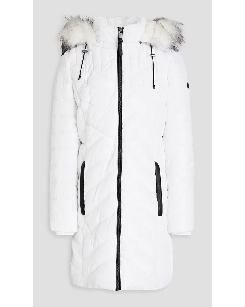 DKNY Faux fur-trimmed quilted shell hooded coat - White White