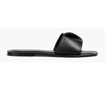 Pleated leather slides - Black