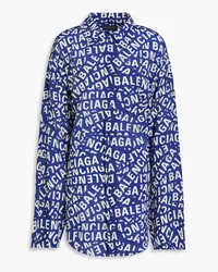 Balenciaga Logo-print silk crepe de chine shirt - Blue Blue