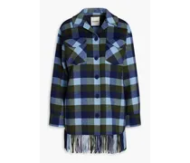 Claira fringed checked wool-blend twill jacket - Blue